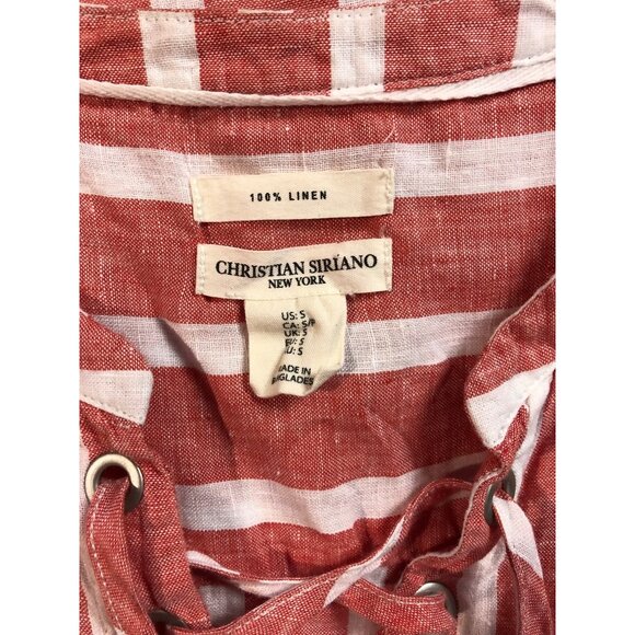 Christian Siriano Red & White Striped‎ Sleeveless Lace-Up Linen Top Sm - Picture 6 of 6